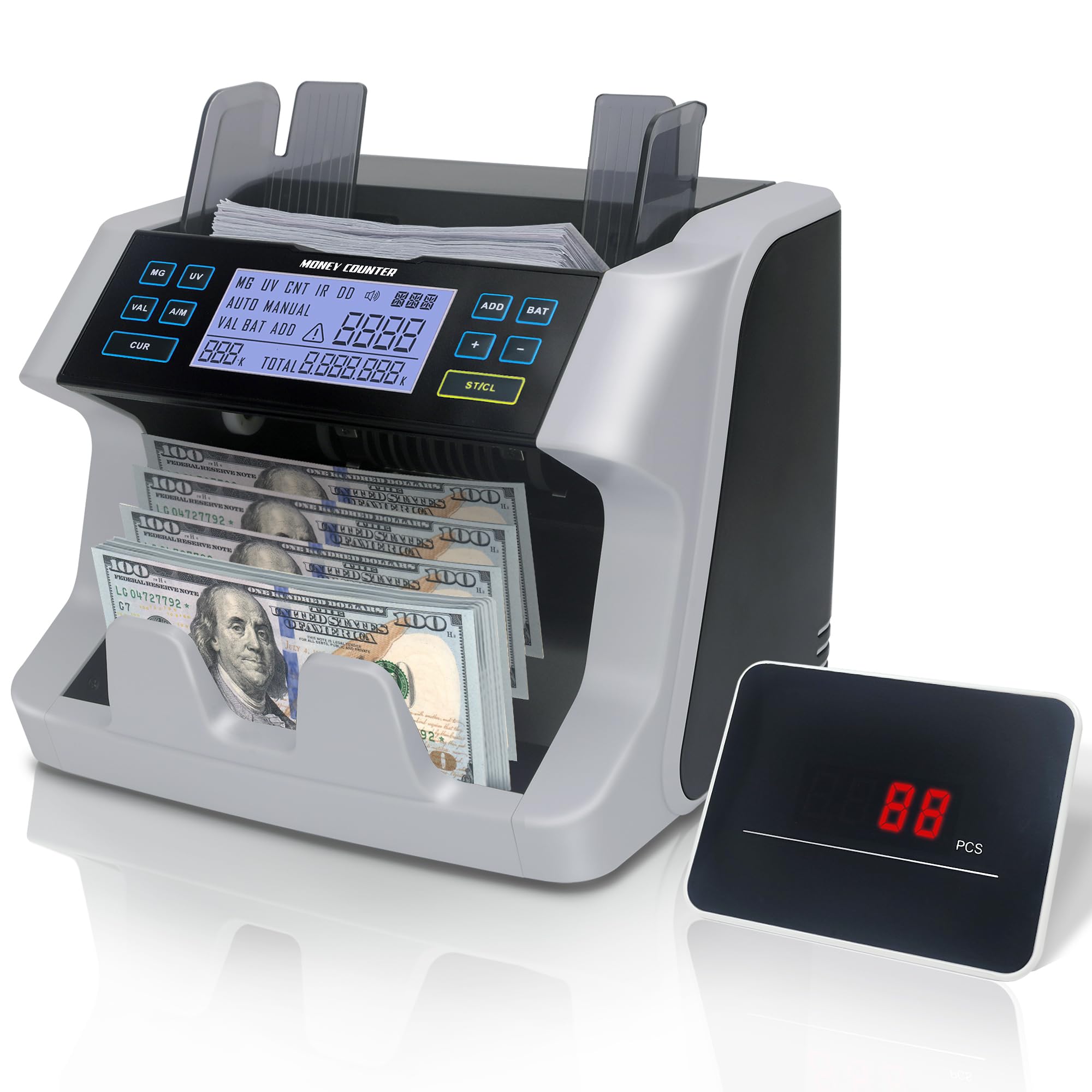 Photo 1 of Money Counter Machine,Dollar,UV/MG/IR Counterfeit Detection Bill Counter Machine,ADD/BAT/VAL Add and Batch Modes,Manual/Automatic Mode,1,000 Notes/MinBill,Large LCD Display