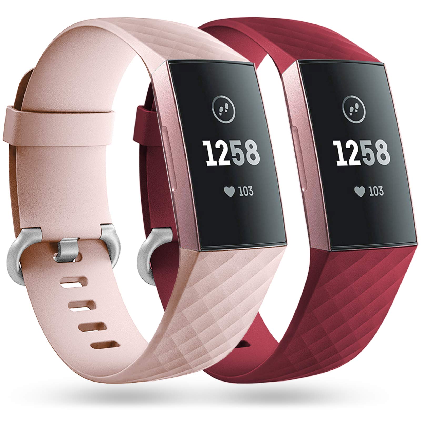 Faliogo 2 Pack Replacement Bands Compatible with Fitbit Charge 3 Bracelet/Fitbit Charge 4 Bracelet, Classic Sport Bands for Women Men, Small Pink/Red โ image 1