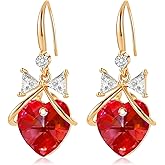 Austrian Crystal Bowknot Heart Drop Dangle Earrings for Women Fashion 14K Gold Plated Hypoallergenic Jewelry