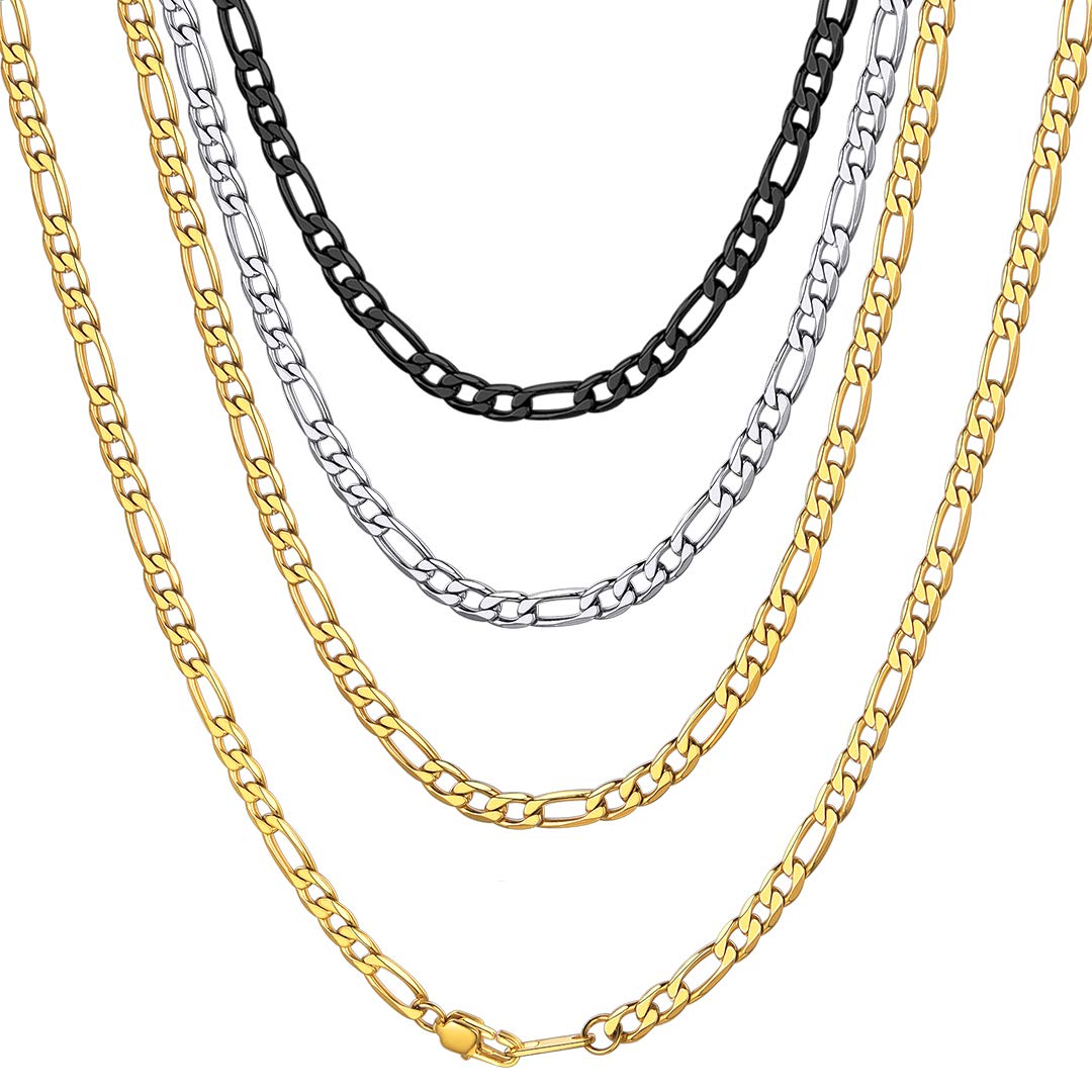 Gold Plated 20 Inches Figaro Chain Necklace 4MM Stainless Steel Figaro Link Chain for Men Women — image 1
