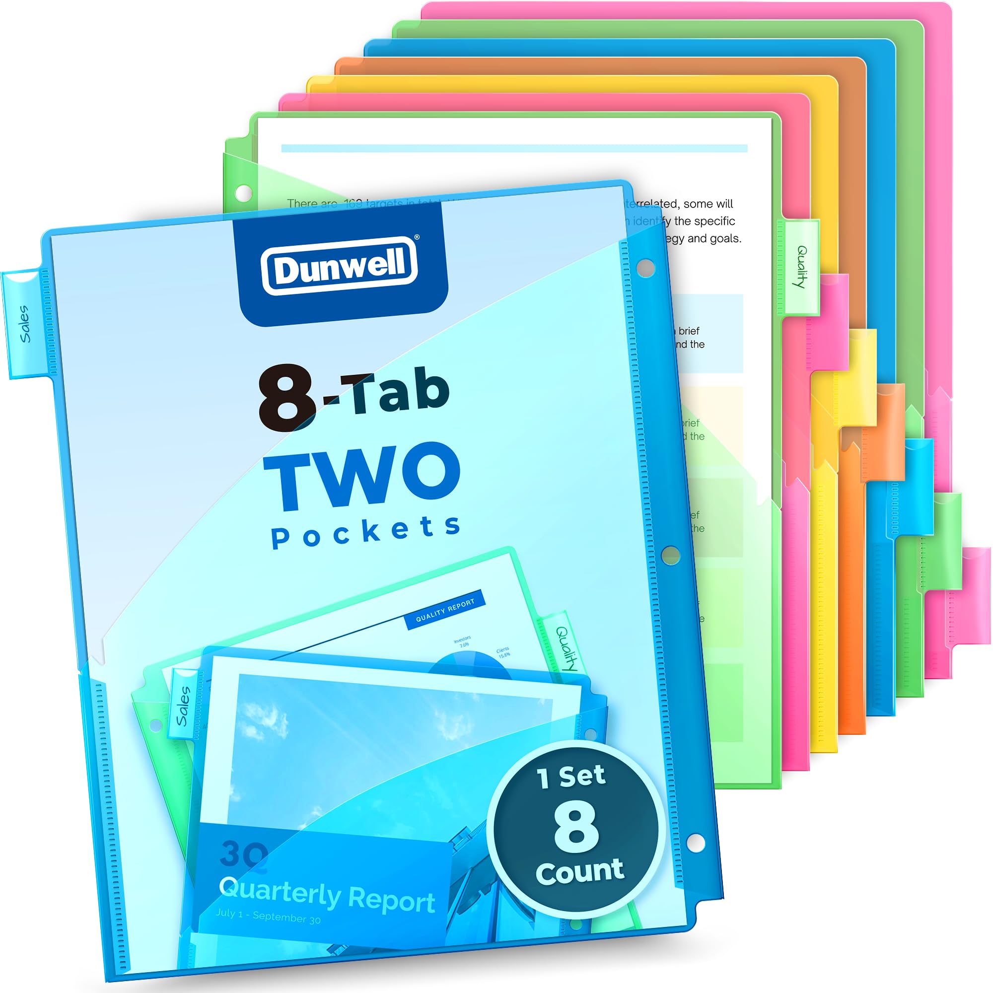 Photo 1 of Dunwell 8-Tab Binder Dividers with Two Pockets, Plastic Slash Pocket Dividers with Tabs, Multicolor, 3 Ring Binder Pocket with Index Tab, Acid-Free, Poly Notebook Divider, Includes Label Inserts