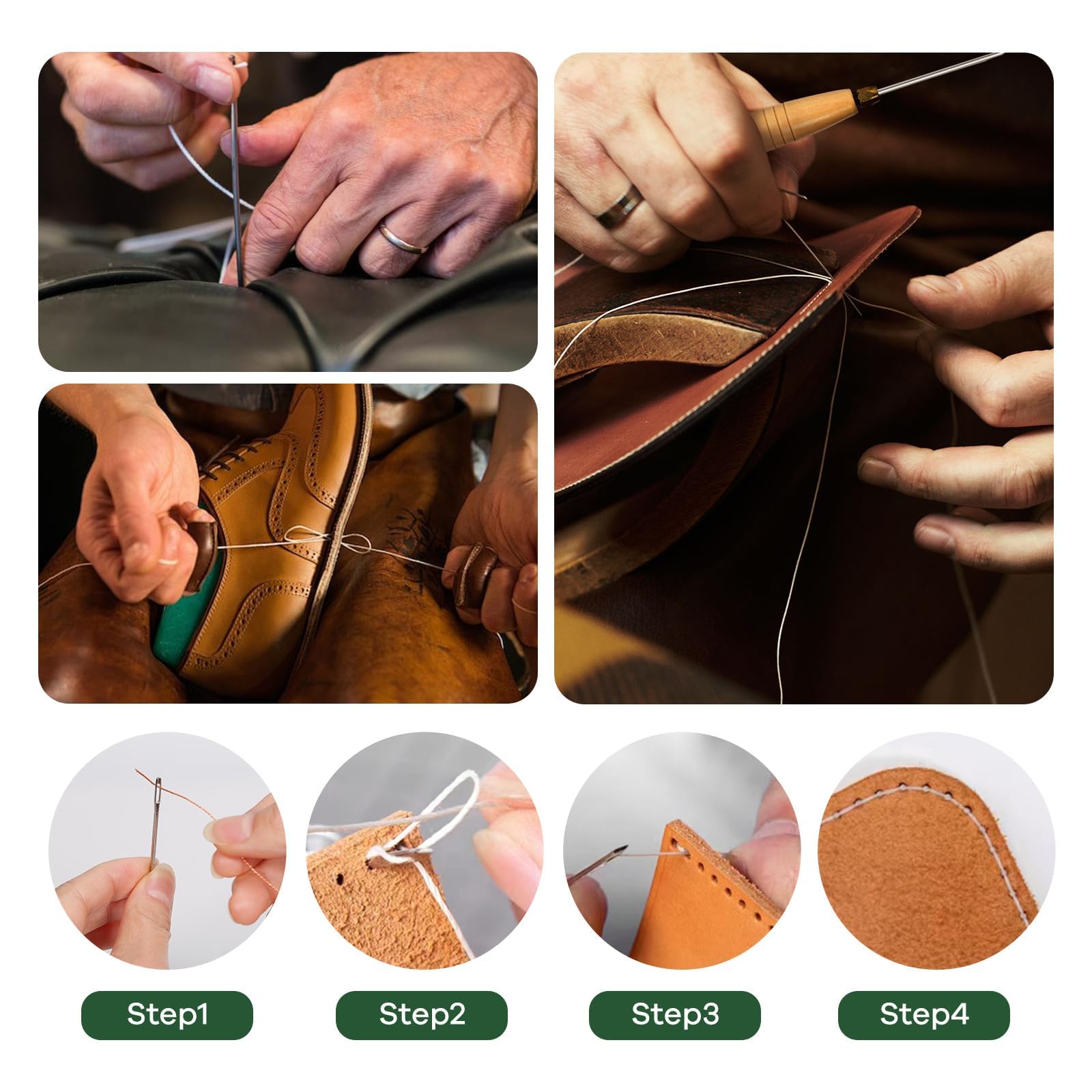 Nurkul 3-Spool Nylon Thread Sewing Kit, 80 Yards Each, Heavy Duty Needles (5 Straight, 2 Curved), Sewing Awl, Ideal for Upholstery, Leather, Shoes & DIY Crafts