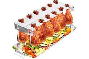 Chicken Leg Rack for Grill with Drip Tray - 12 Slots Drumstick Rack for Smoker, BBQ, and Lollipop Holder - Premium Stainless 