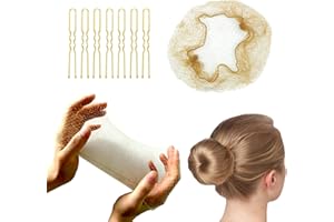 Golden U Shaped Hair Pins and Elastic Edge Mesh Hair Nets - Bun Shaper Set with 50 Pcs Nets and 10 Pcs Pins for Women's Buns