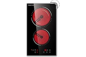HOBSIR HOB 2 Burners Electric Cooktop, 12 inch Radiant Electric Stove Top, Built-in Electric Stove, Timer & Kid Safety Lock, Glass Protection Metal Frame, 220V-240V Hard Wire (No Plug) Hobsir