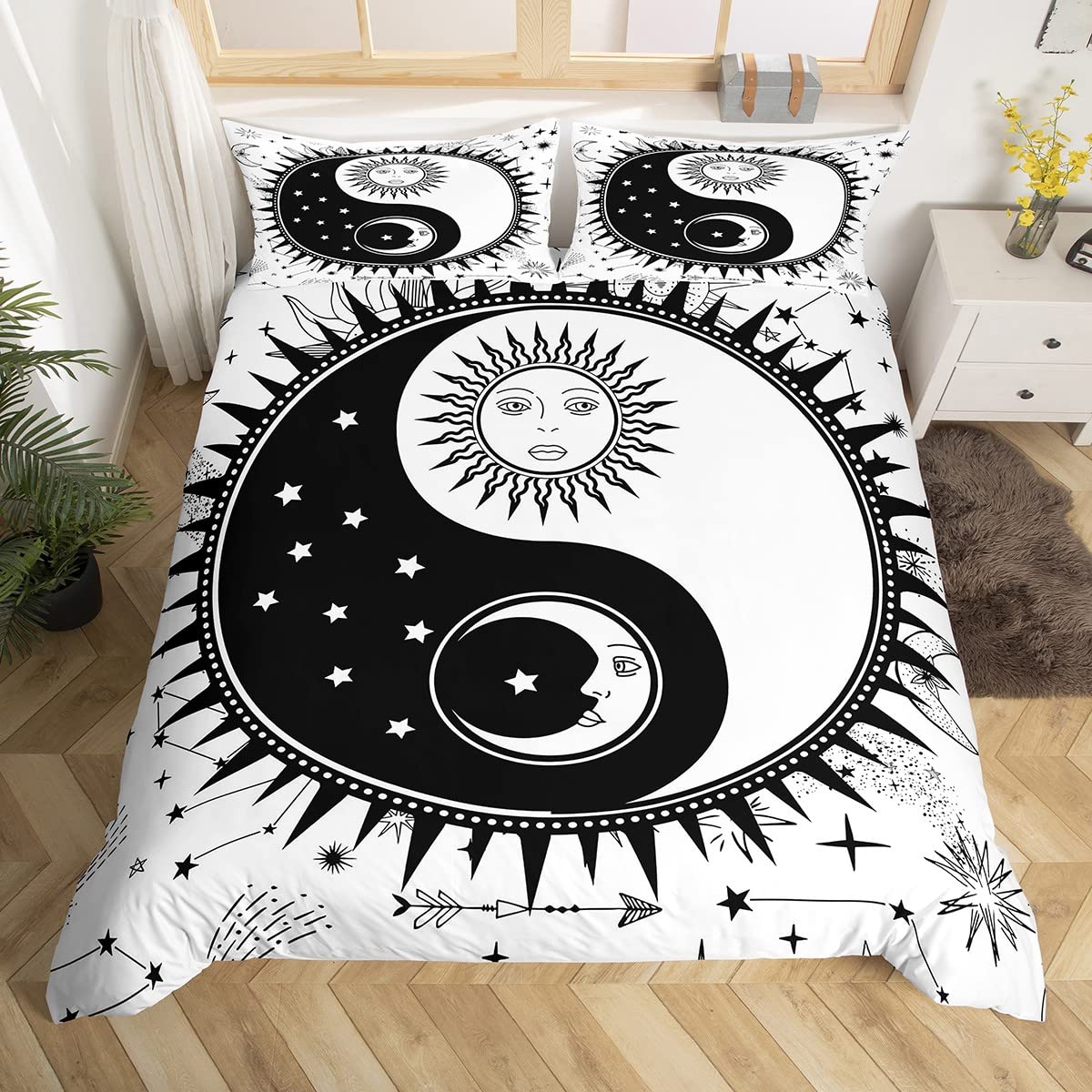 Yin Yang Sun and Moon Comforter Cover Set Boho Psychedelic Art Bedding Set for Kids Boys Girls Cosmic Duvet Cover Set Soft Quilt Cover Duvet Cover Double Size