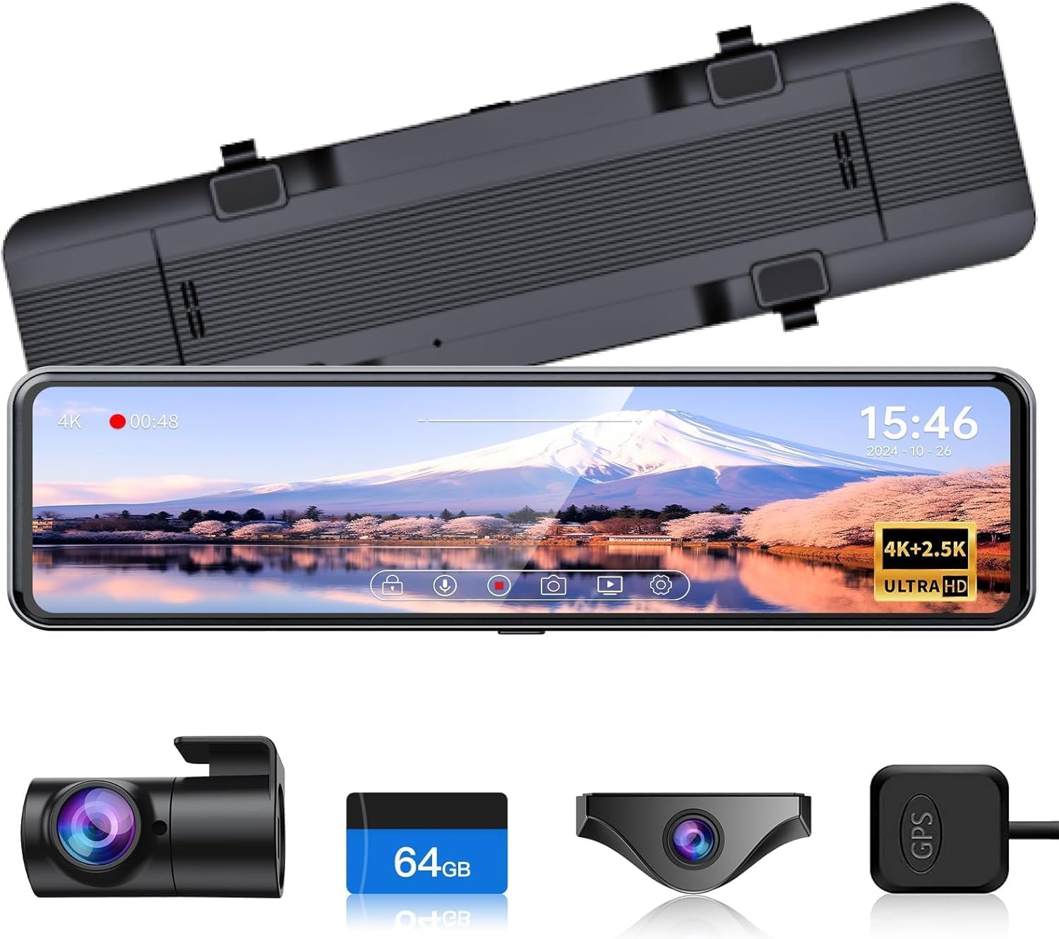 Changer ドライブレコーダー ミラー型 分離 【4K+2.5K&ズーム機能&11インチ分離型】 Type-C電源ケーブル スピード違反警告 リアカメラ左右上下逆転可能 GPS搭載 ガイドライン調整可能 24時間駐車監視 地デジ干渉対策 64GB高速メモリカード付属 日本語取扱説明書付 (T826 2024年バージョン)商品画像