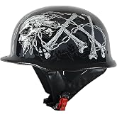 1Storm Novelty Motorcycle Half Face Helmet Open German Style DOT Approved: HKY602 Chain Skull