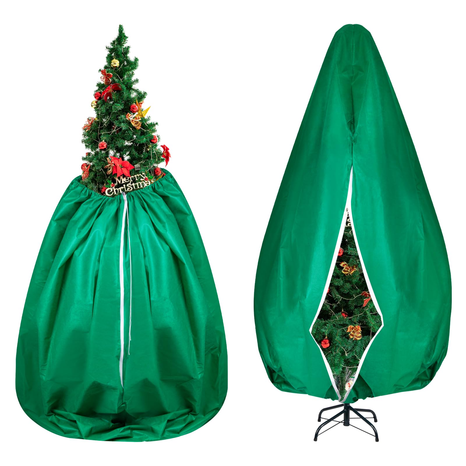 Photo 1 of Christmas Tree Storage Bag 6.6ft(W)x7.9ft(H)x52in(Dia),Fits Up to 7-7.5 ft Tall Artificial Tree,Xmas Tree Cover Upright Tree Dust Proof Bag with Zipper,Drawstring,Holiday Decorated Trees Cover(Green)