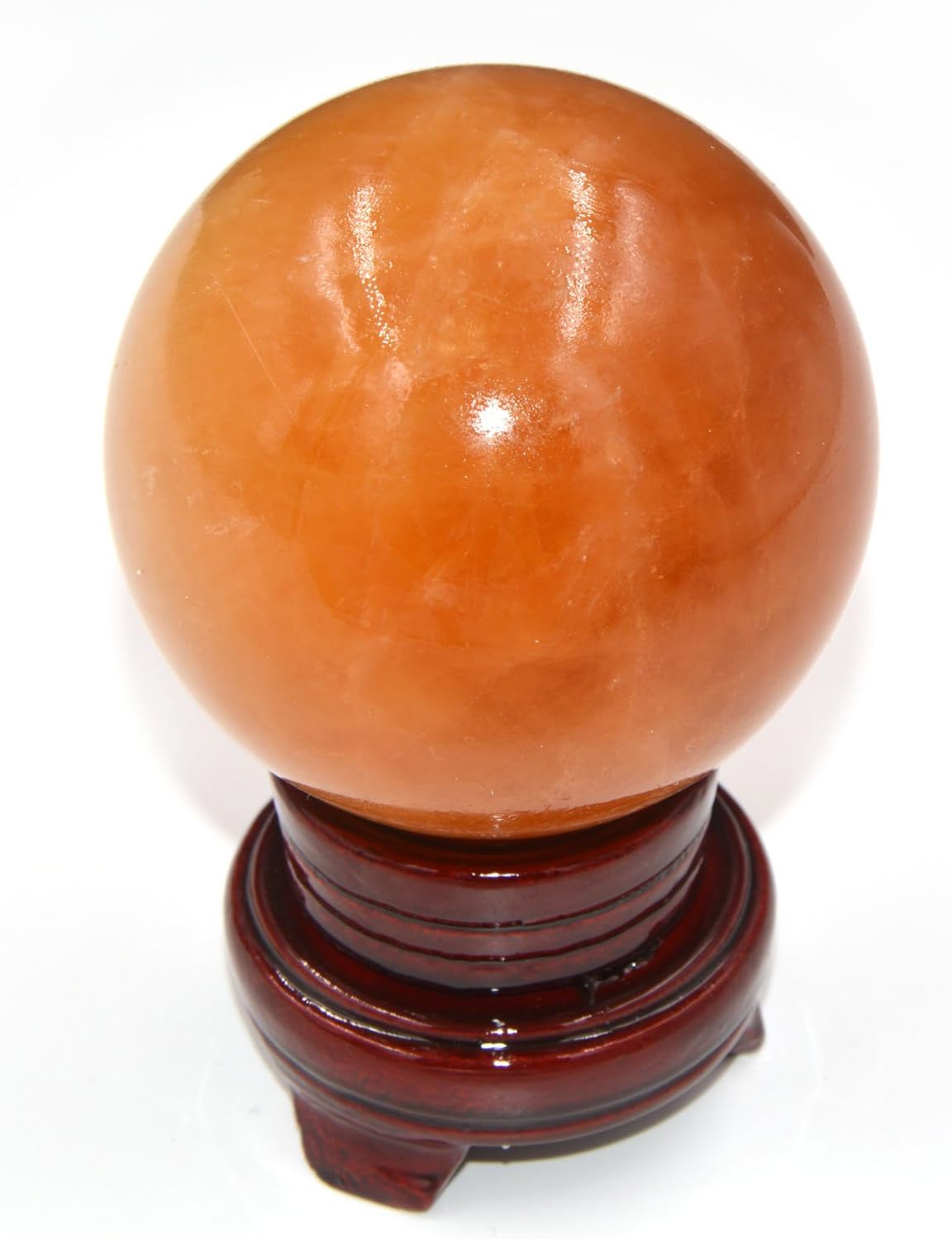 MIKINI Healing Reiki Energy Natural Orange Calcite Stone Ball Sphere (80mm) with Wooden Stand