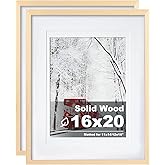 Egofine 16x20 Poster Frame Set of 2 Solid Wood Frame with Plexiglass Matted for 11x14/12x16 for Wall Mounting Hanging Picture Frame Vertically or Horizontally, Natural Wood