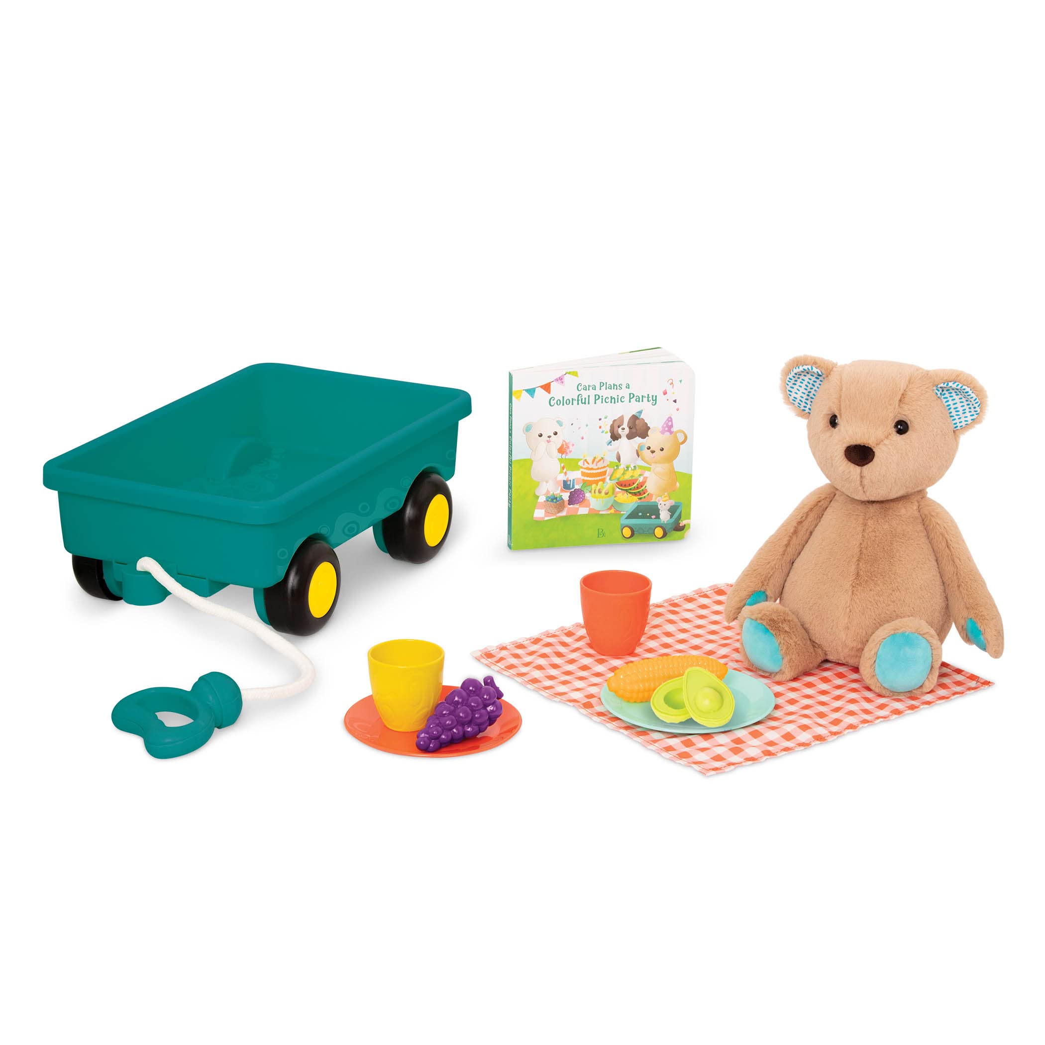 B. toys – Picnic Play Set – Plush Bear – Board Book – Wagon & Play Food – 18+ Months – Happyhues – Cara – Mellow Bear Playset