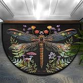 Dragonfly Half Round Doormat Washable Semi Circle Rug Kitchen Outdoor Rugs | Dragonfly Half Moon Rugs Non Slip Absorbent Entrance Floor Mat for Indoor Outdoor Bathroom Bedroom Fireplace Carpet Decor