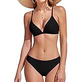 Vivola Two Piece Bikini Set for Women Swimsuits V Neck Low Rise Crisscross Back Self Tie Spaghetti Straps Bathing Suits