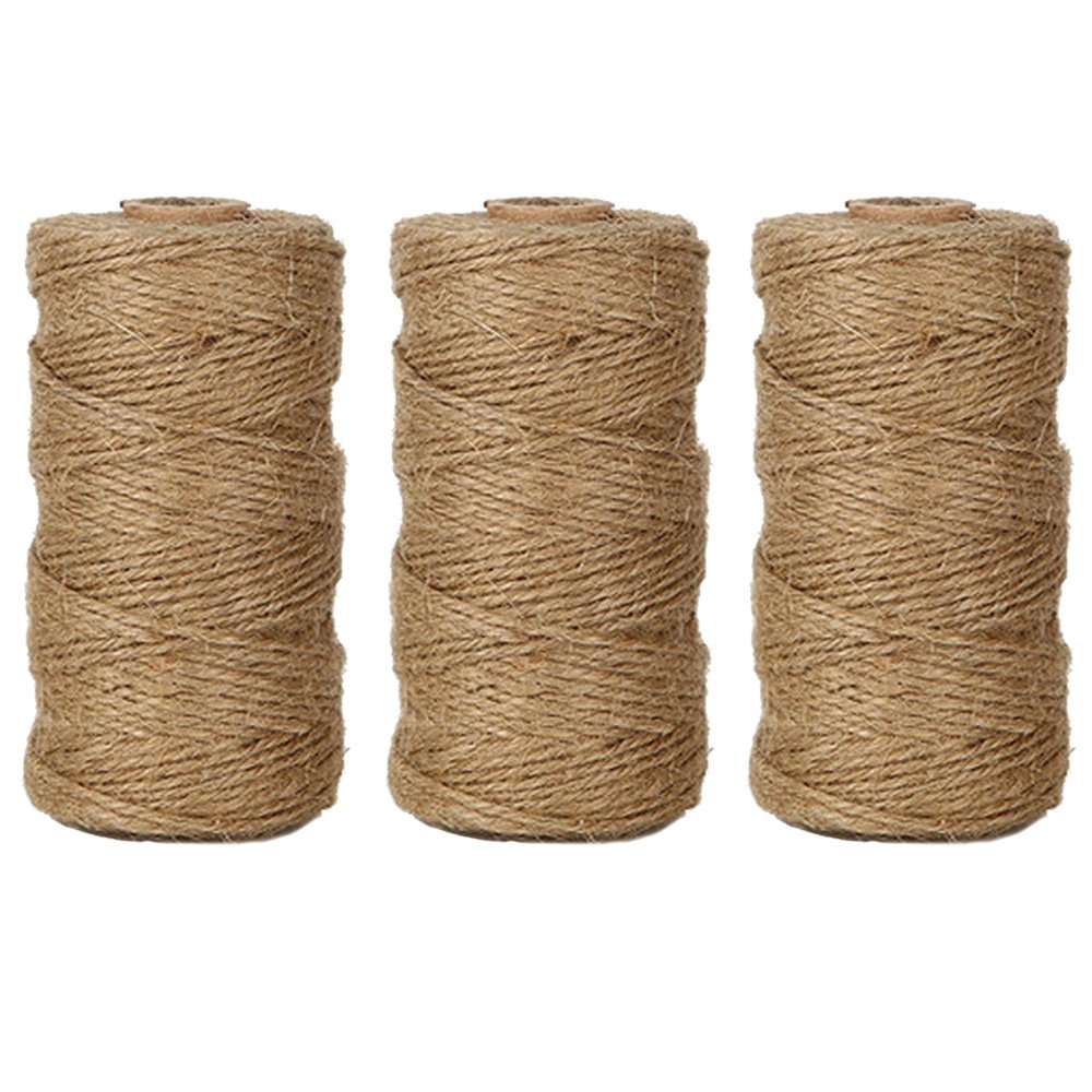 Edgeam Natural Jute Rope 328 Feet/100 m Decorative Cord for Hang Tags, Greeting Cards, Gifts, DIY Handicrafts, Gardening, 3PCS