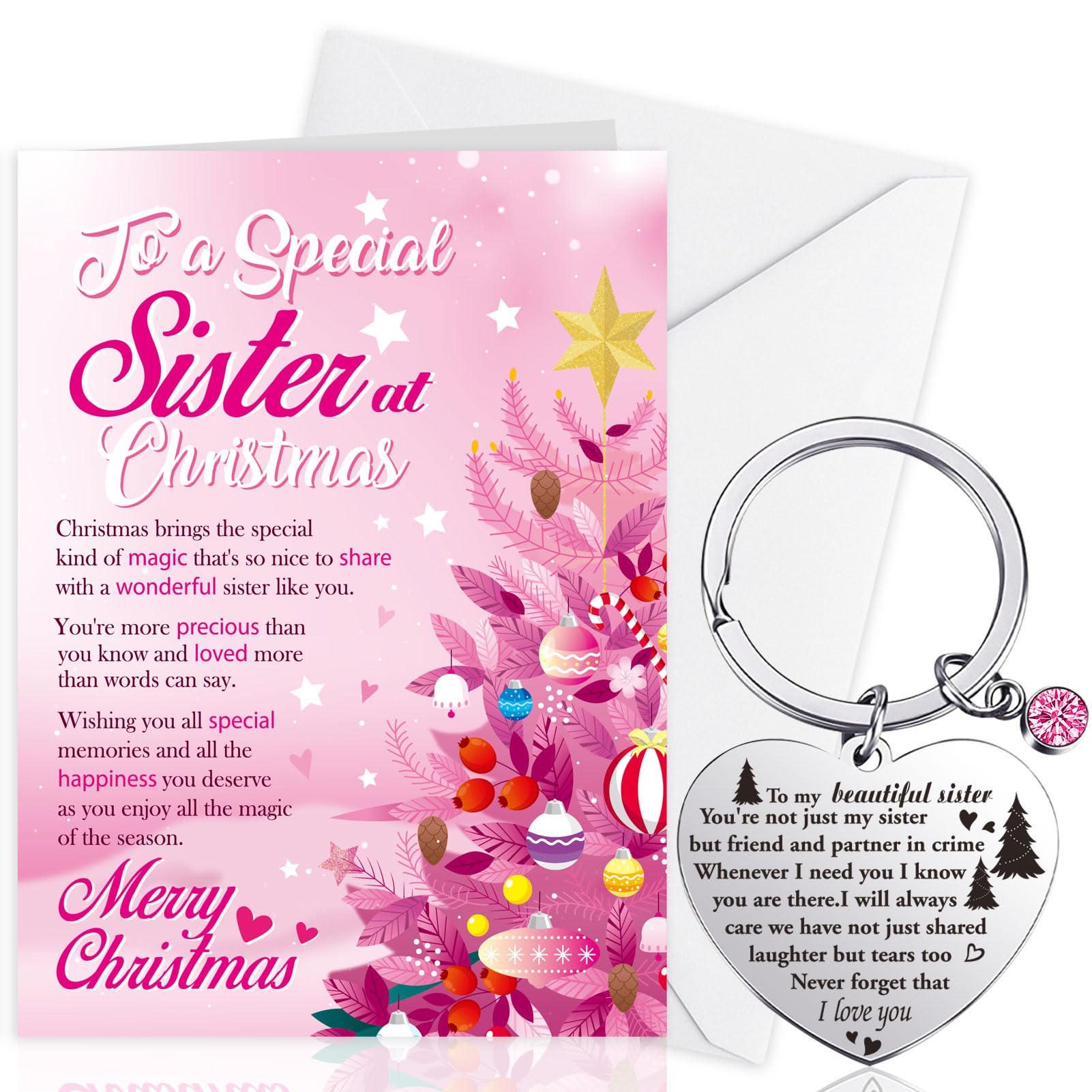 HOWAF Sister Christmas Card, Xmas Card Sister Gifts & Keyring, Gifts for Christmas