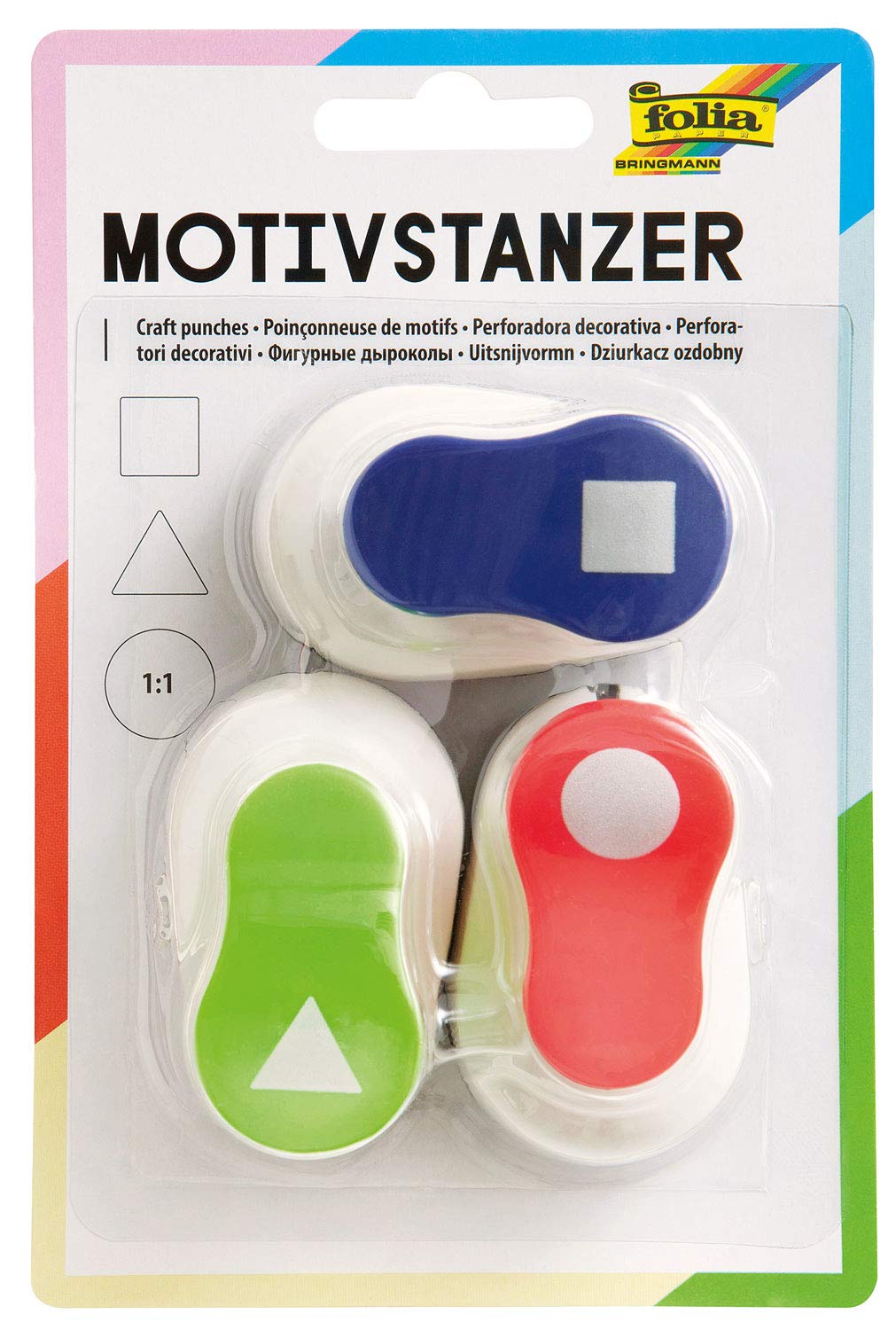 folia 7024 Motif Punches Year-Round Themes Set 6 Comprising 3 Punches 15 mm Assorted