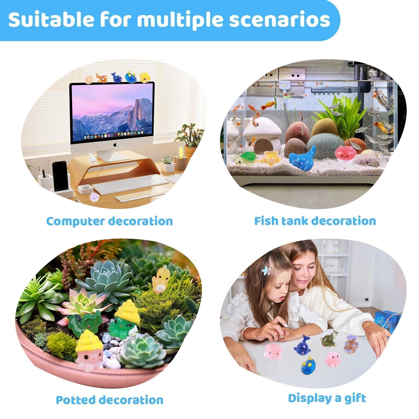 dsooldre 50pcs Mini Ocean Resin Animals Tiny Sea Animals Figurines Marine Miniature Plastic Animals Aquarium Ornaments Decorations for DIY Fish Tank Potted Micro Fairy Garden Dollhouse