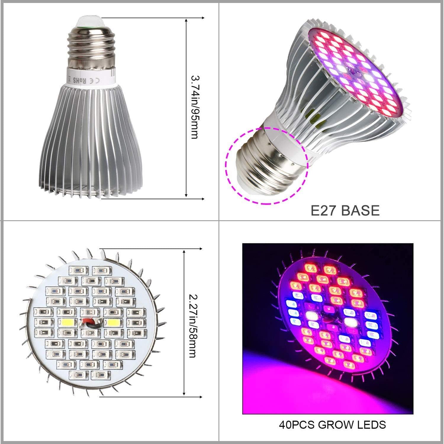 Lampes Jardin Ampoule Horticole E27 LED pour Plantes AC 85265V lot de