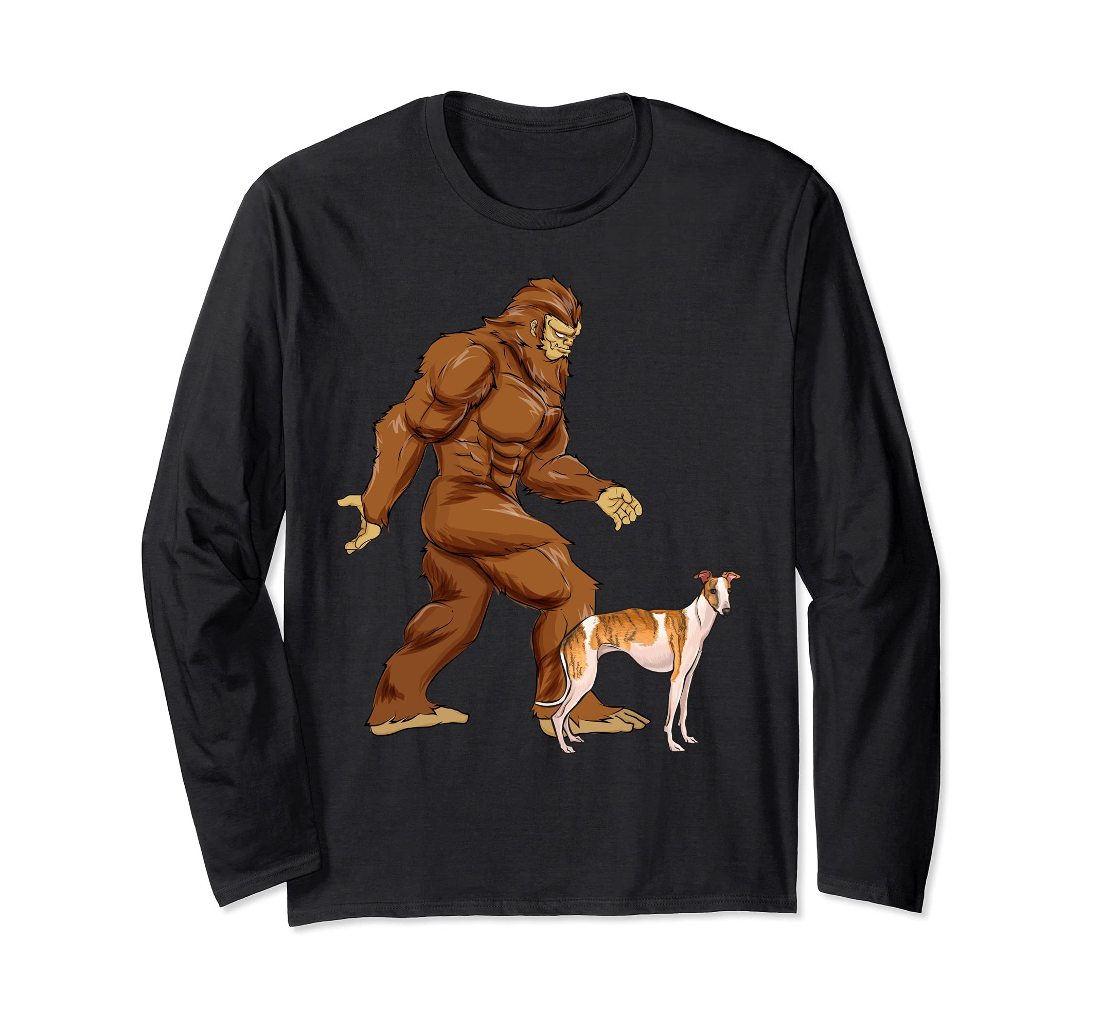 Funny Bigfoot Walking Whippet Sasquatch Dog Long Sleeve T-Shirt