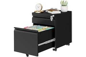 LVSTEEL Metal Mobile File Cabinet with Lock and 4 Keys - Fully Assembled, Under Office Desk 2 Drawers Filing Cabinet for Home Office with Anti-tilt Wheels, A4/Legal/Letter Hanging File Drawers