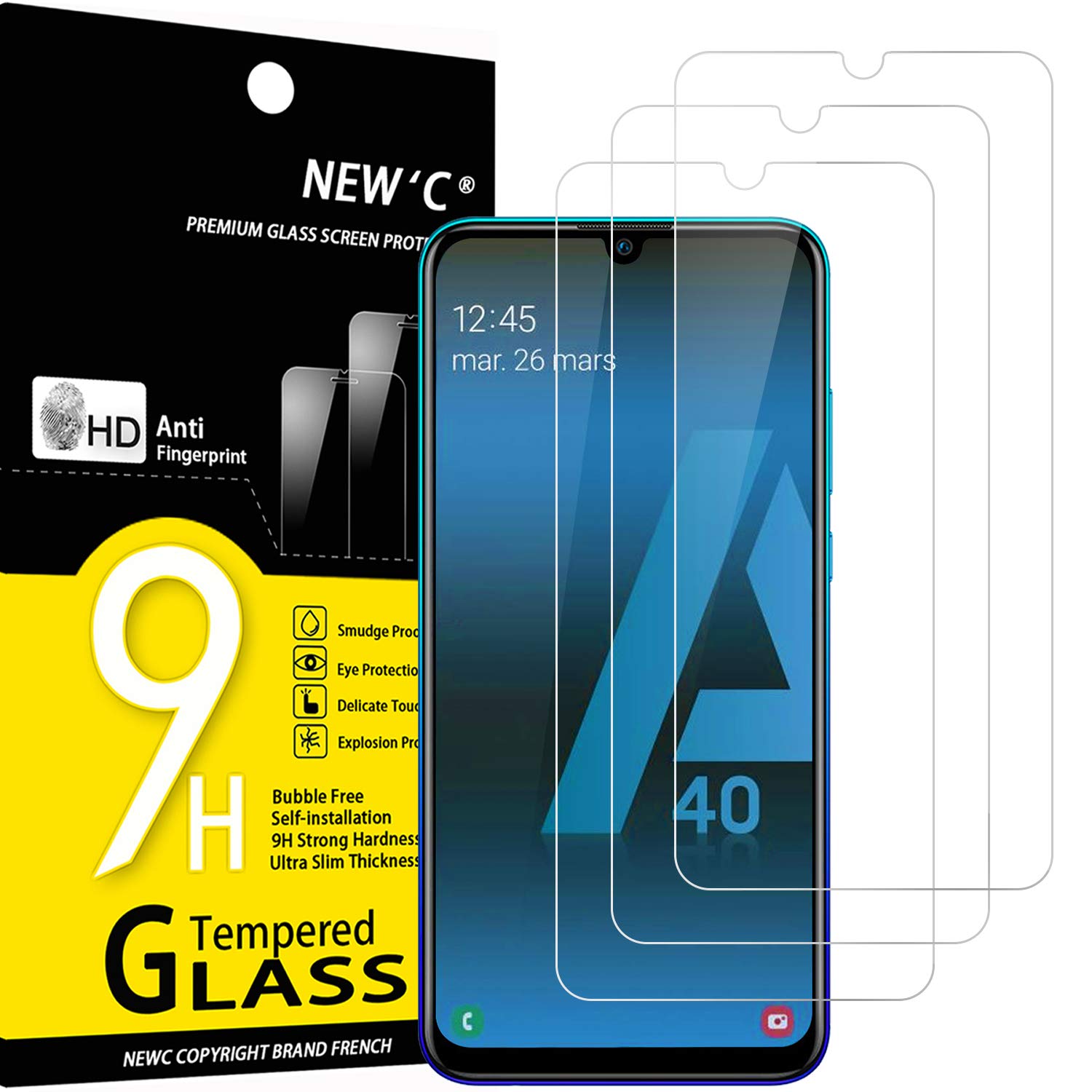 NEW'C 3 Pack Designed for Samsung Galaxy A40 (SM-A405F) Screen Protector Tempered Glass, Case Friendly Anti Scratch Bubble Free Ultra Resistant
