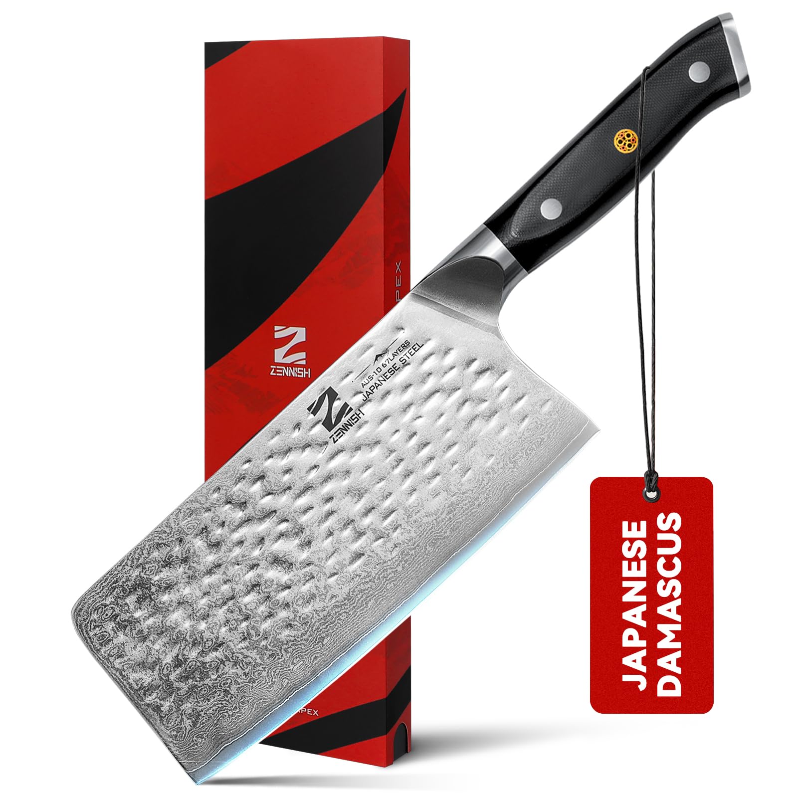Photo 1 of ?Chef Choice? Cleaver Knife 7" Meat Cleaver - Japanese AUS-10 Damascus Steel 60HRC - Ultra Sharp Meat Cutting Knife with Full Tang G10 Handle - Professional Chinese Chef Knife for Kitchen, Gift Box
