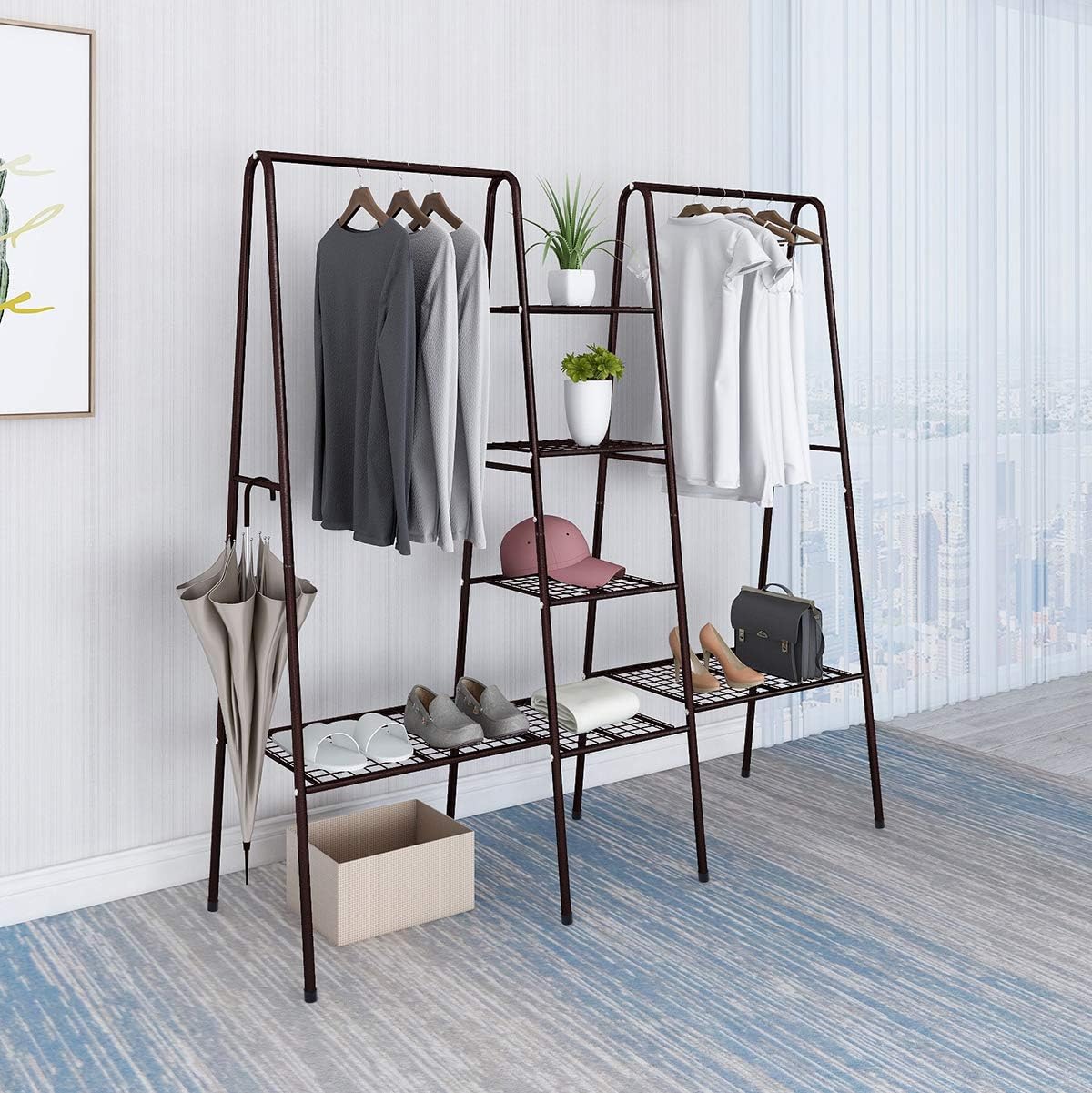 Metal Garment Rack With Shelves Heavy Duty Indoor Bedroom Clothing