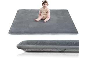Huloo Sleep Baby Play Mat for Floor,1.3" Thick Elasti-Foam 50"×50" Playpen Mat for Tummy Time,Water Repellent Soft Coral Velvet for Toddler,Infant,Kids,Non-Slip Backing Safe for Crawling(Dark Grey)