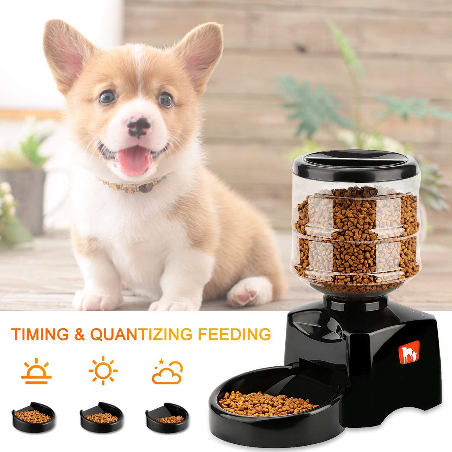 Magicpeony Automatic Pet Feeder, 5.5 Liter Pet Feeder Dispenser for Dogs Cats with Voice Recorder and Timer Programmable, LCD Panel, 2-3 Days Food for Dogs and Cats Feeder (Black)