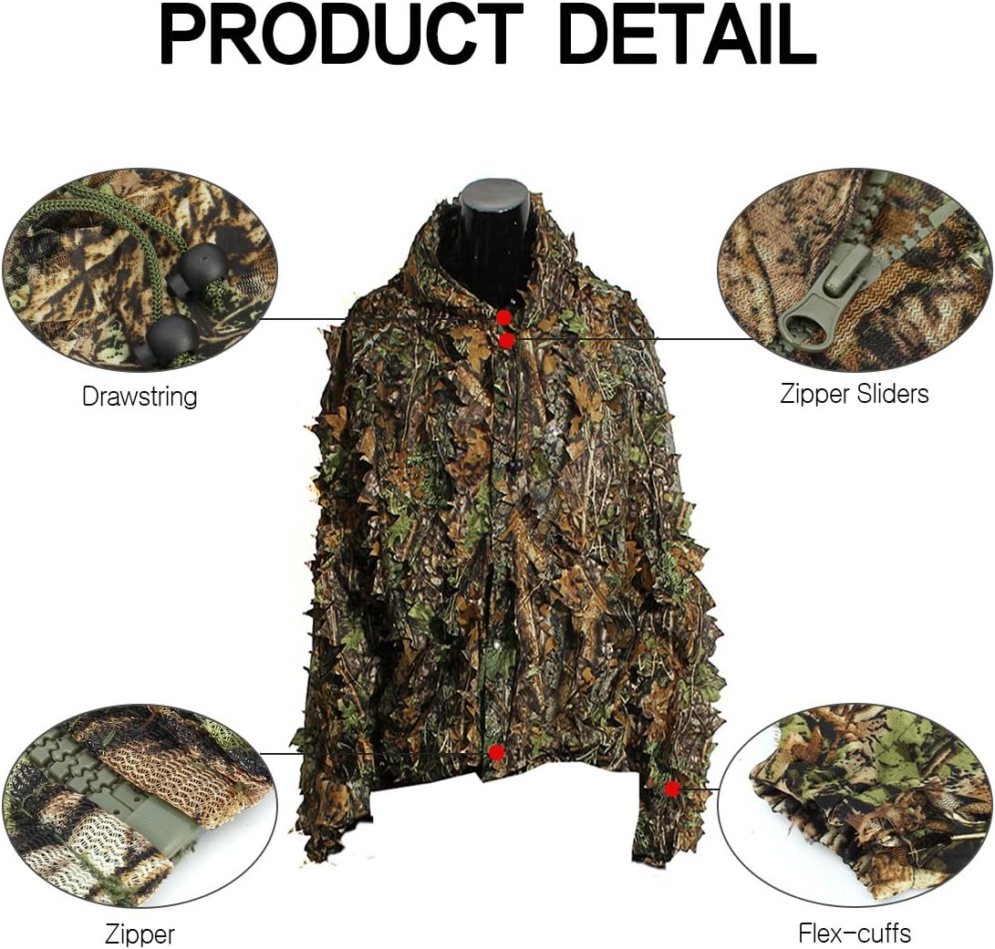 OUTERDO Camo Suits Ghillie Suits 3D Leaves Woodland Camouflage Clothing Army Sniper Military Clothes and Pants for Jungle Hunting, Shooting, Airsoft, Wildlife Photography, Halloween : Sports & Outdoors