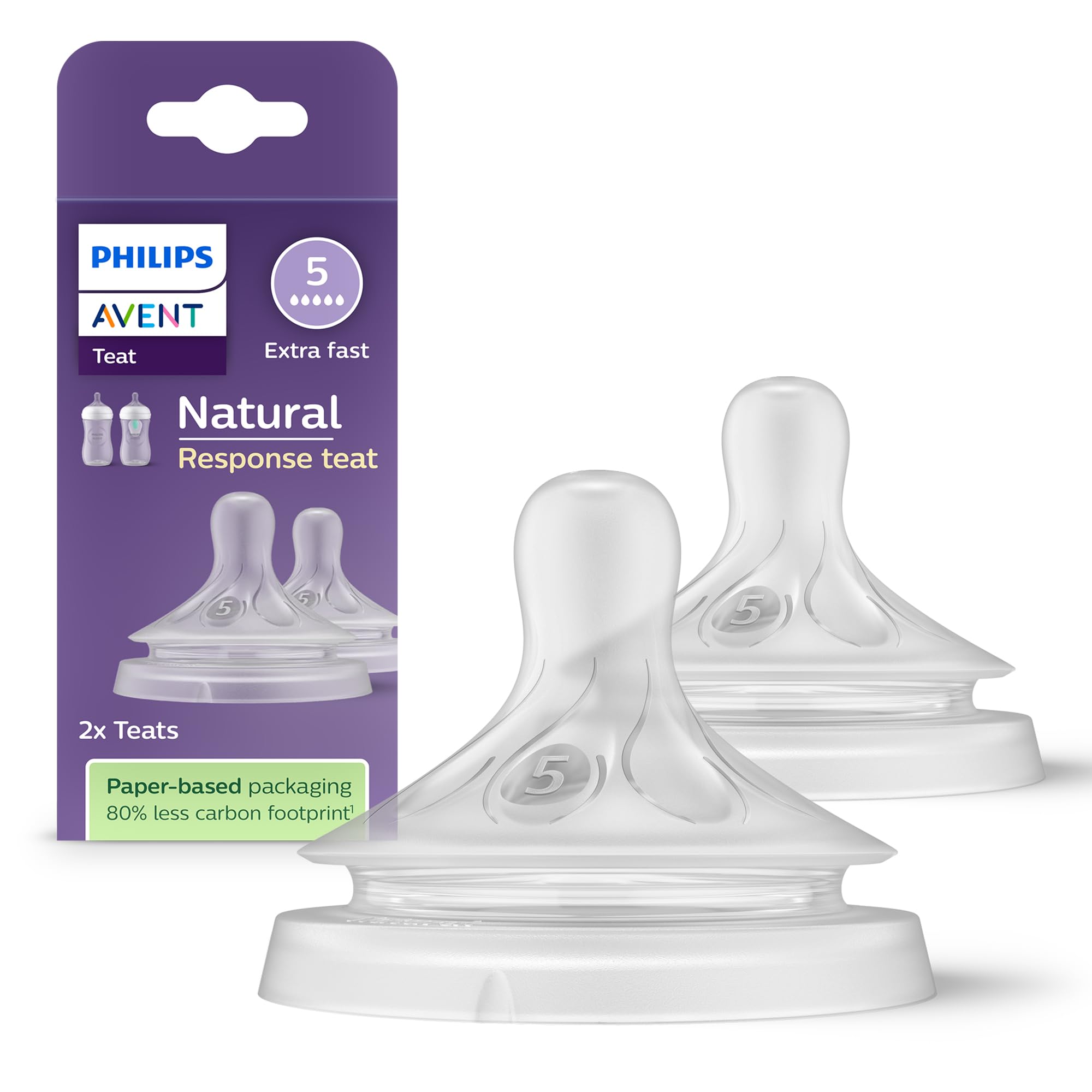 Philips Avent Natural Response Bottle Teat - 2 x Baby Bottle Flow 5 Teats for Babies Aged 6+ Months, BPA Free (Model SCY965/02)