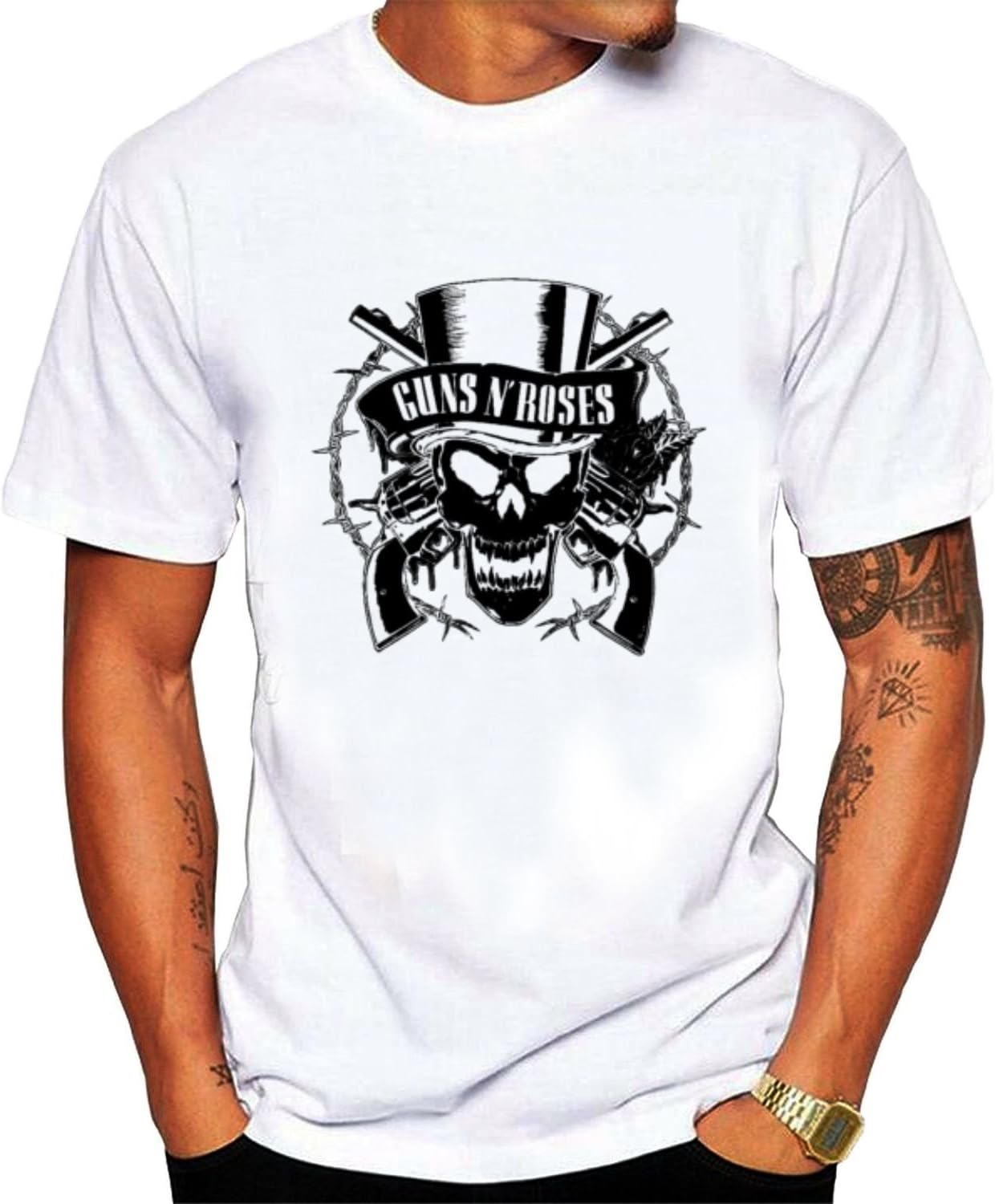 ATYPENX Mens Guns N Roses GNR Tee Shirt White