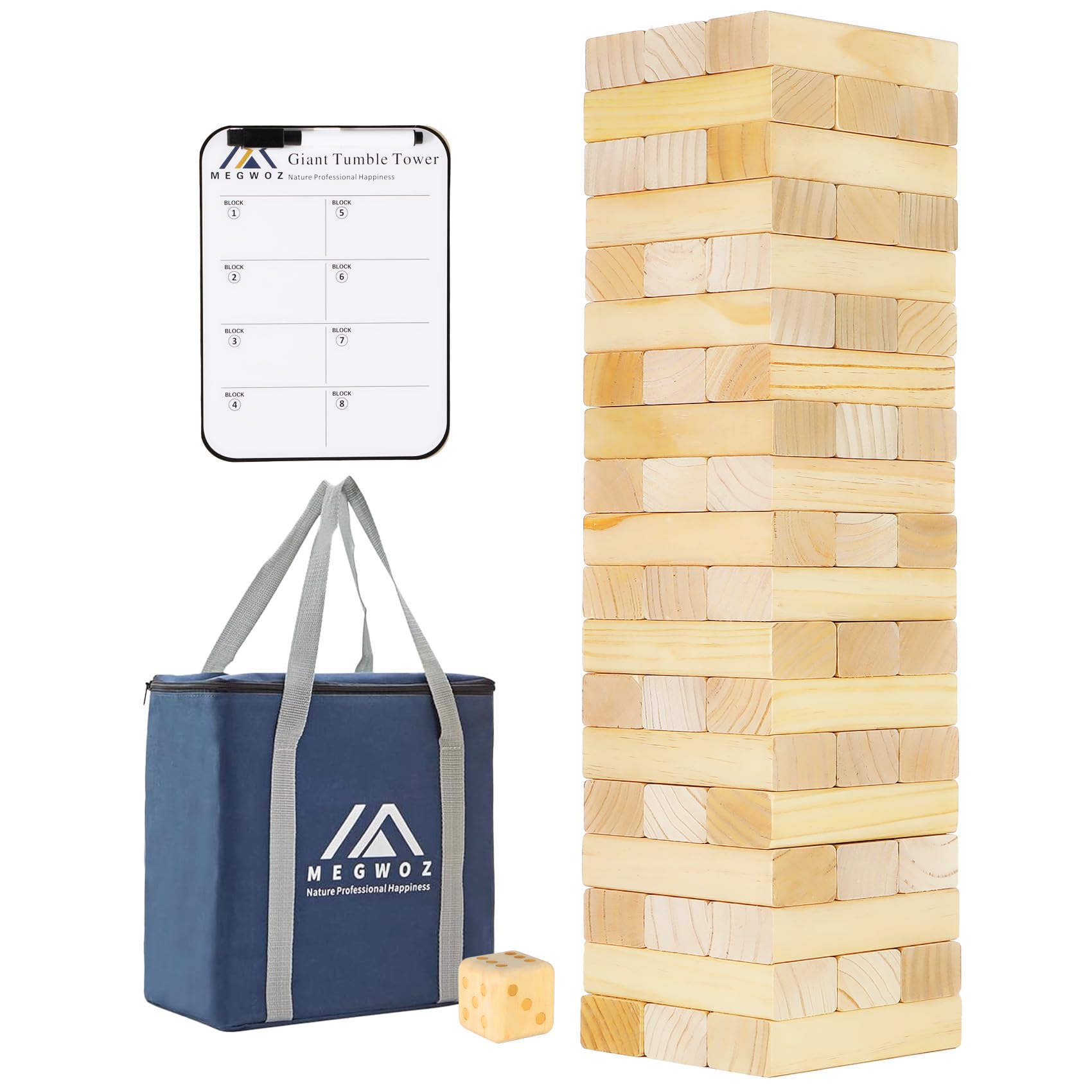 Photo 1 of Megwoz Medium Tumble Tower Games for Kids and Adults 57 Blocks New Zealand Pine Wooden Blocks Stacking to 3FT Family Game for Indoors Outdoors Yard Games for Family
