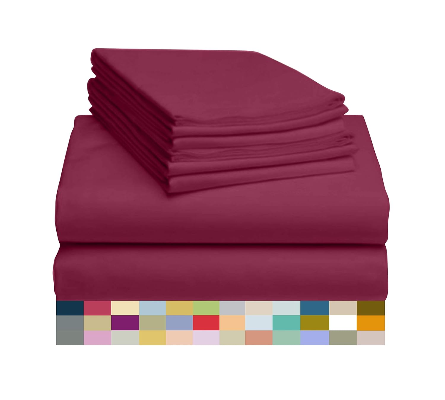 LuxClub 6 PC Sheet Set Bamboo Sheets Deep Pockets 18" Eco Friendly Wrinkle Free Sheets Hypoallergenic Anti-Bacteria Machine Washable Hotel Bedding Silky Soft - Burgundy Queen