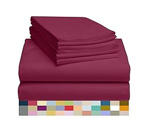 LuxClub 6 PC Sheet Set Bamboo Sheets Deep Pockets 18" Eco Friendly Wrinkle Free Sheets Hypoallergenic Anti-Bacteria Machine Washable Hotel Bedding Silky Soft - Burgundy Queen