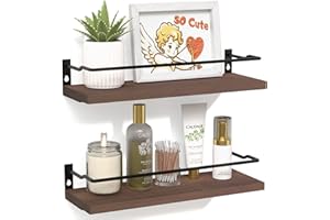 RICHER HOUSE Floating Bathroom Shelves, Small Wall Shelf for Bathroom Decor, Rustic Wall Mounted Wood Shelves Set of 2, Bathroom Wall Organizer Over Toilet Storage, Kitchen Shelf - Rustic Brown