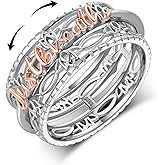 Fuguangju Spinner Fidget Ring 925 Sterling Silver Lotus Flower Yoga Just Breathe Anxiety Ring Stress Relieving Boredom ADHD Autism Rings for Women Men