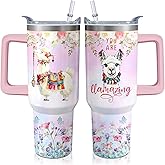 40oz Llama Stainless Steel Tumbler with Handle and Straw, Alpaca Insulated Cup Travel Coffee Mug Water Bottle with Lid and Straw, Animal Lovers Women Gifts