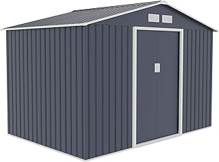 HATTORO S200 XXL Geräteschuppen Metall Gerätehaus Gartenhaus Schuppen Satteldach Garten Verschiedene Größen