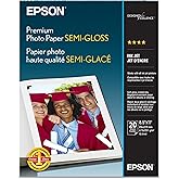 Epson Premium Photo Paper Semi-Gloss Letter Size 8.5x11 20 sheets S041331 | High-gloss, heavyweight paper creates durable, smudge- and water-resistant photos for albums and frames