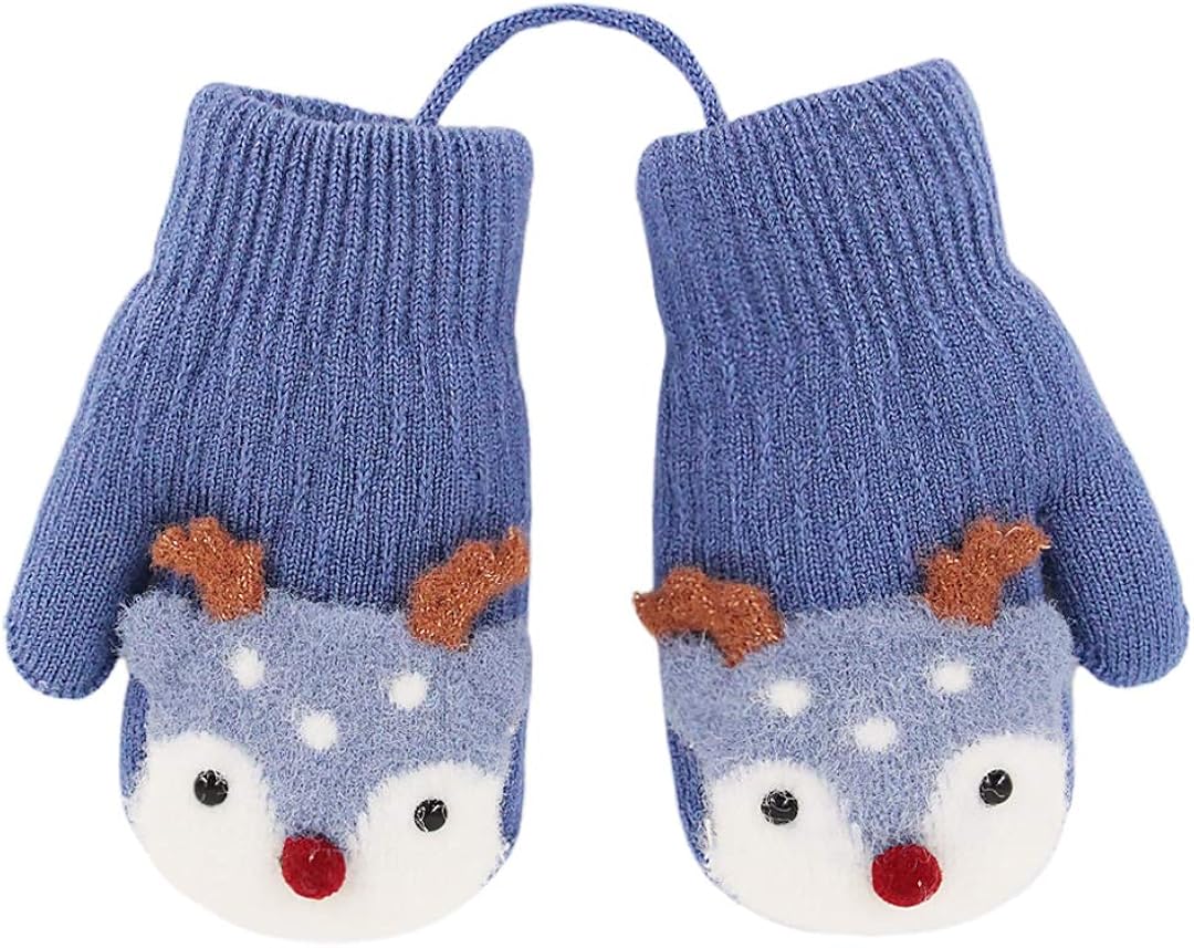 Novia's Choice Children Toddler Cute Warm Gloves Knitted Stretchy Mittens(Blue): Clothing