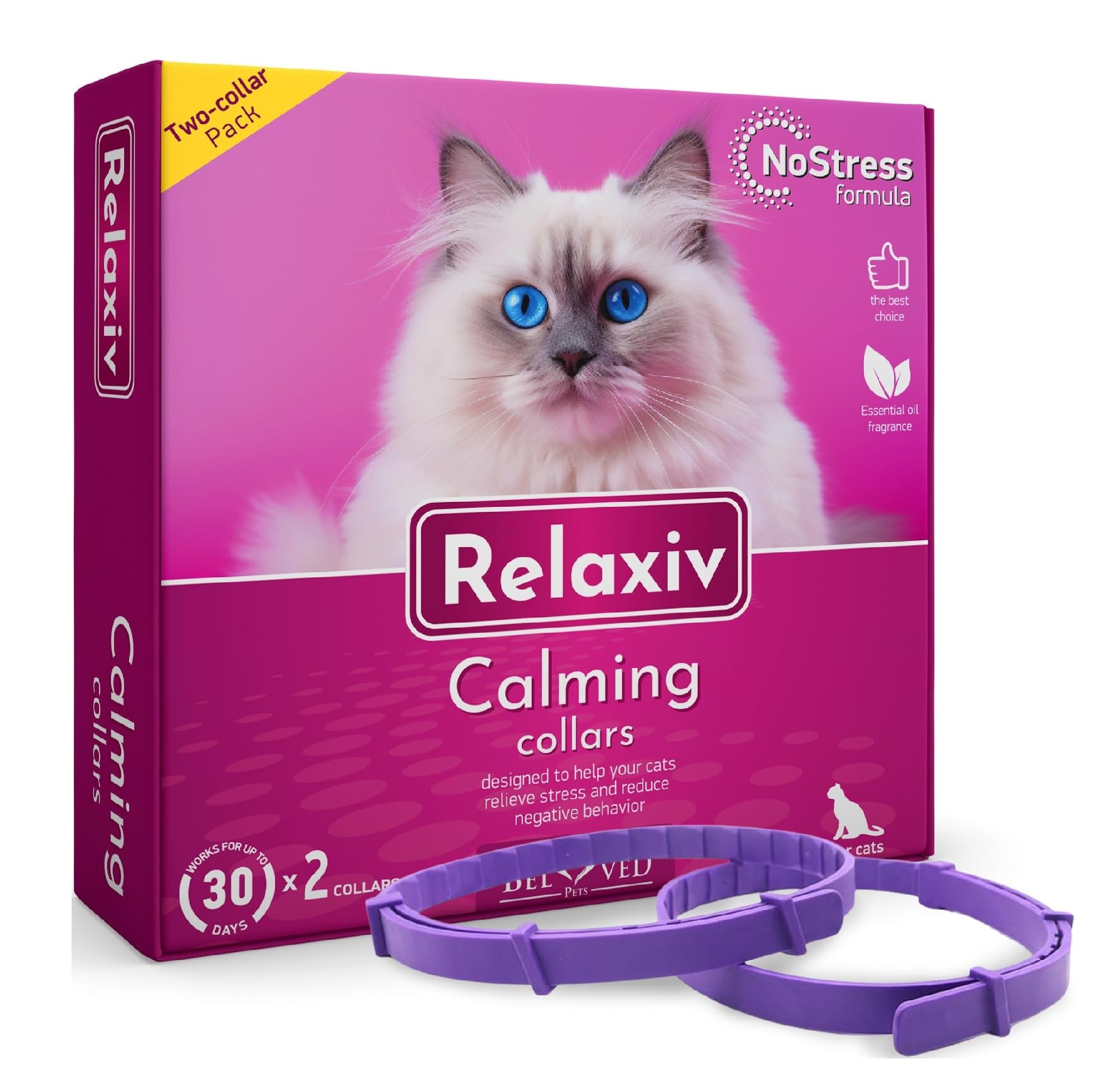Cat Calming Collar & Pet Anti Anxiety Products - Feline Calm Pheromones Collars & Cats Stress Relief Comfort Helps with Pee, New Zone, Aggression, Fighting with Dogs & Other Behavior