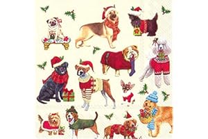 Ideal Home Range Boston International IHR 3-Ply Paper Napkin, 20-Count Cocktail Size, Christmas Dogs