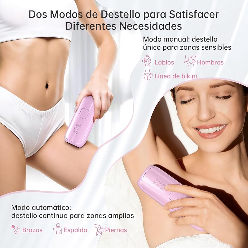 Depiladora Laser con Función de Enfriamiento: 530-1200NM Laser Depilacion con 3 Modos, Flash Continuo Automático, Epiladora de Luz Pulsada para Rostro, Axilas, Línea de Bikini y Cuerpo
