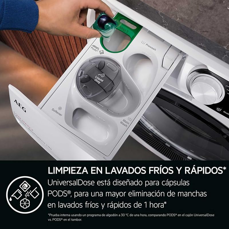 LFR7184N2V, Lavadora de Carga Frontal 8 Kg, 1400 rpm, Libre Instalación, Función Vapor, Lavado Rápido, Cajón Universal, Motor Inverter, Display LCD/LED, Serie 7000, Blanca, Clase A