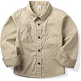 Boys' Long Sleeve Button Down Shirt Casual Uniform Military Classic Collared Scout Shirt with 2 Pockets