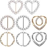 8 Pcs Scarf Ring Clip 4 Styles Fashion Metal Round Circle T-Shirt Tie Clips Rhinestone Scarf Buckle Clothing Tops Side Waist Tightener Cincher Knot Holder Pearl Shawl Pins for Women Gifts