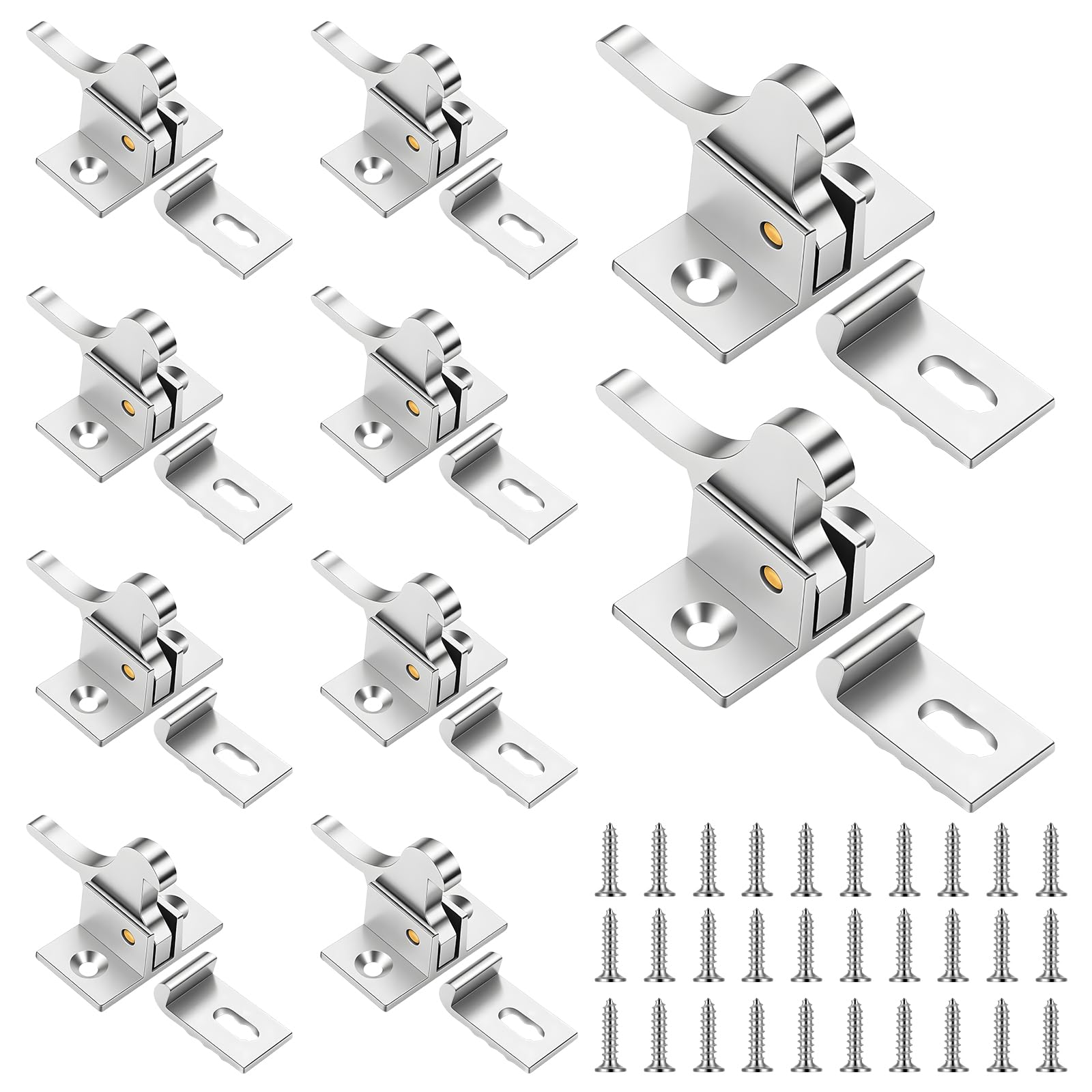 Photo 1 of 10 Pcs Brass Heavy Duty Cabinet Door Window Catch Cabinet Latch with Mounting Screws Closets Door Elbow Latch for Bedroom Bathroom Window Cabinets and Closets Door Window Catch, Silver