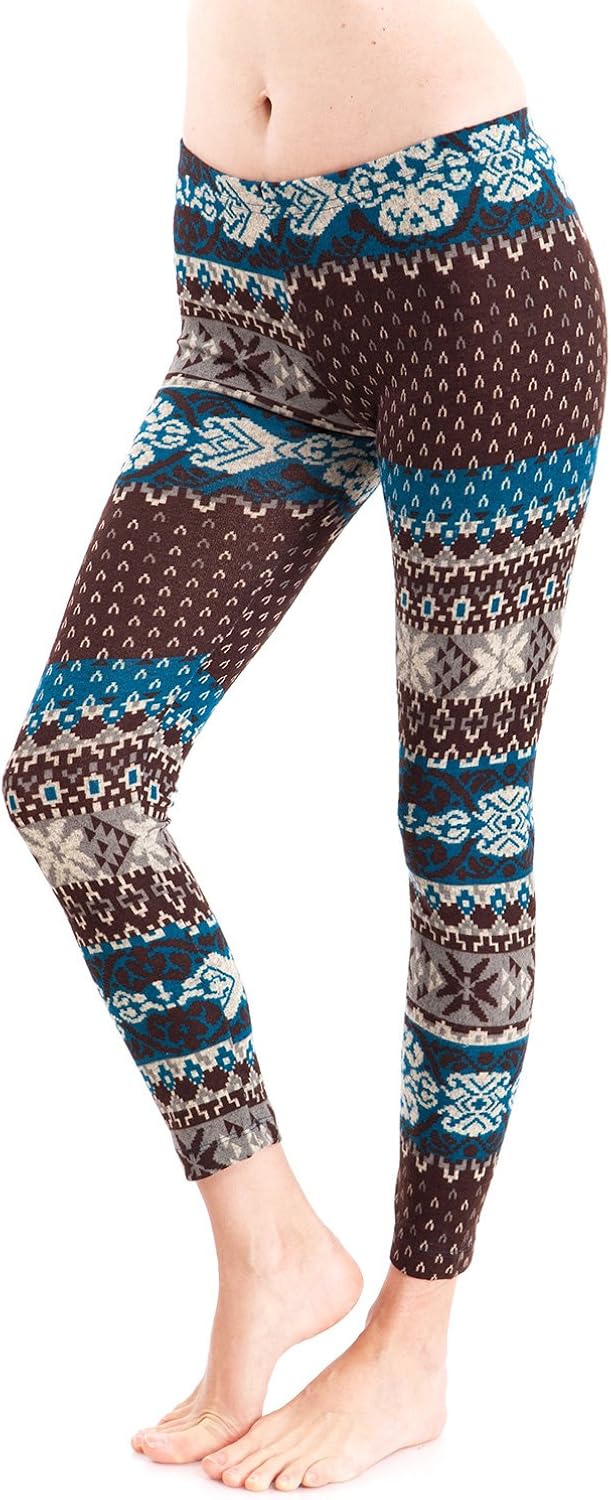 Ladies Blue Grey Winter Patterned Leggings at Amazon Womenâs Clothing store: Leggings Pants